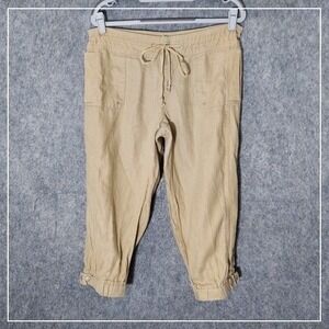 Guess Linen Pants Women 31 Beige Cargo Crop Coastal Resort Beach Pull On‎ Casual